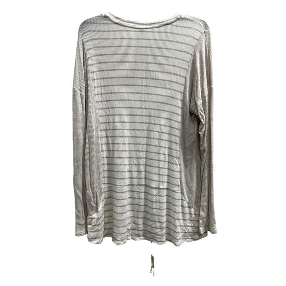 SWEET GRAY tan white Jersey knit national striped check blouse weekend sz L - Picture 2 of 8